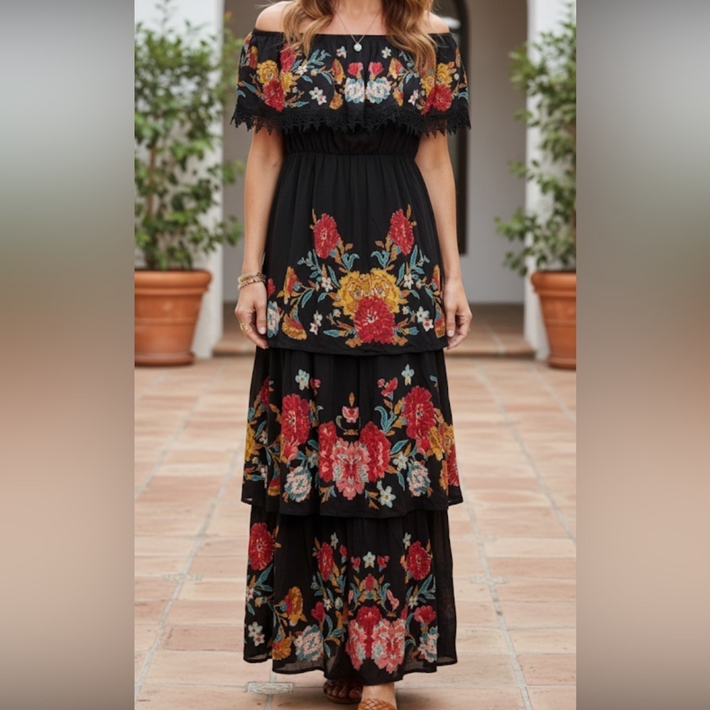 CHAMPAGNE AND STRAWBERRY BRAND Vibrant Red and Orange Embellished Maxi Skirt